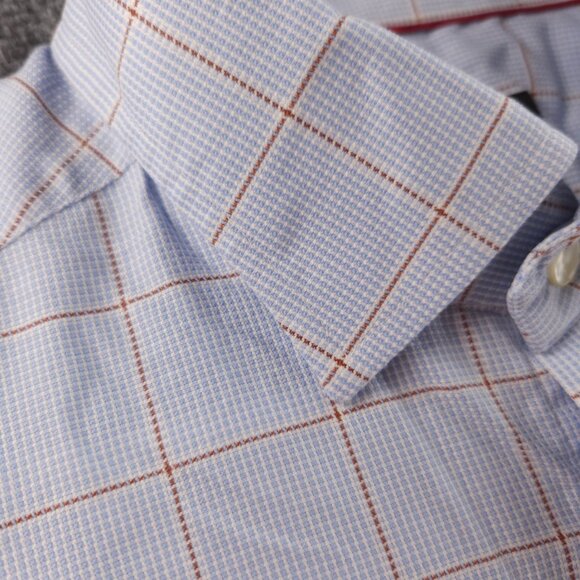 Eton Blue Orange Check 18 Button Up Convertible Cuff Pocket Long Sleeve Shirt - Picture 8 of 16